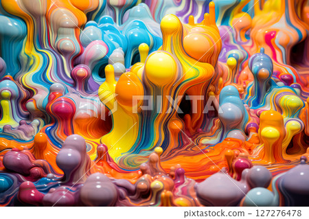 Colorful painting of a rainbow with a splash of blue. Colorful painting of a rainbow with a splash of blue. 127276478