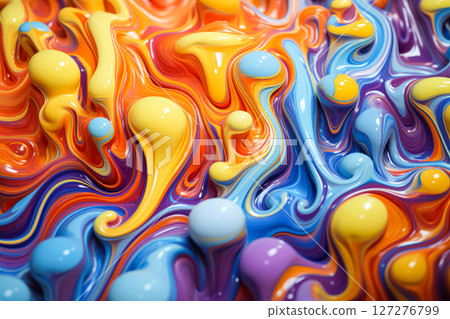 Colorful painting of a rainbow with a splash of blue. Colorful painting of a rainbow with a splash of blue. 127276799