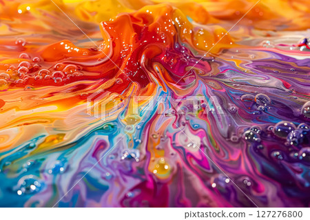 Colorful painting of a rainbow with a splash of blue. 127276800