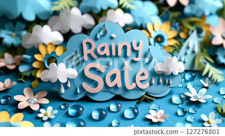 Blue background with a lot of flowers and raindrops. Blue background with a lot of flowers and raindrops. 127276801