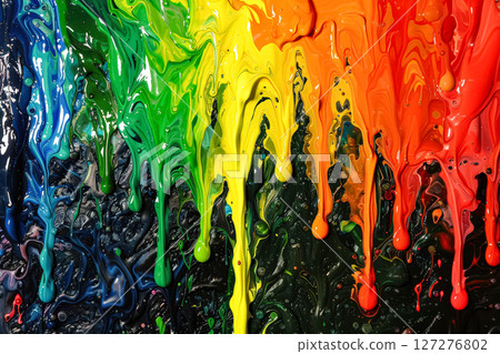 Painting of a rainbow with paint dripping down it 127276802