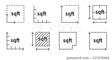 Vector icon with FT2 sign representing area in square feet. Outline symbol for land plot, property floor plan, or home room size Vector icon with FT2 sign representing area in square feet. Outline symbol for land plot, property floor plan, or home room size 127276864