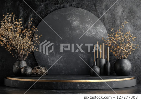 round glowing crystal on dark background 127277308
