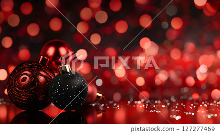 Red and black Christmas ball ornaments with shimmering Red and black Christmas ball ornaments with shimmering 127277469