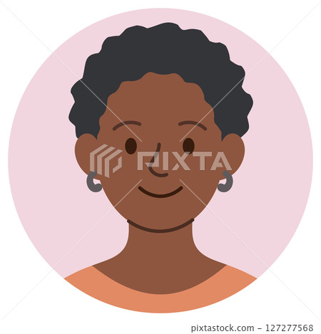 Cartoon avatar of smiling young black woman with curly hair and earrings isolated on pastel background Cartoon avatar of smiling young black woman with curly hair and earrings isolated on pastel background 127277568