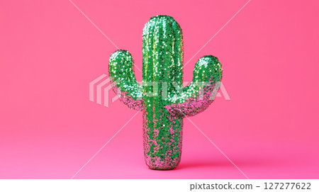 Sparkling cactus on pink background Sparkling cactus on pink background 127277622