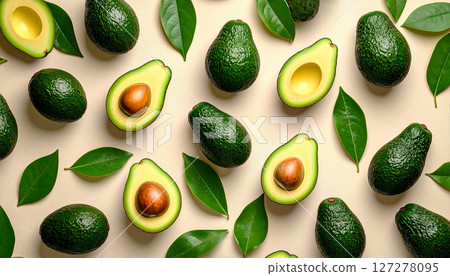 酪梨和樹葉的自然圖像背景 127278095