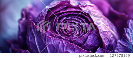 Purple cabbage close-up with water droplets, vibrant colors. Nature and freshness concept 127278169