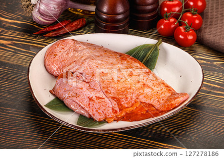 Raw marinated duck breast for cooking 127278186