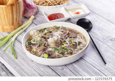Vietnamese Pho Bo soup with beef 127278375
