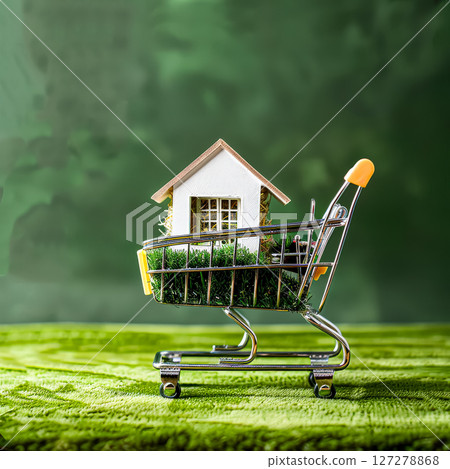 House is on top of a shopping cart 127278868