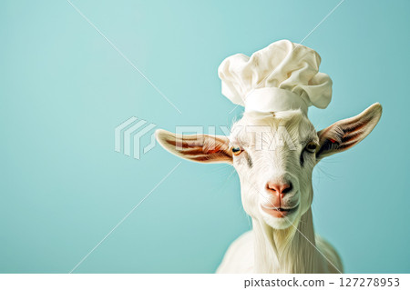 Goat wearing a chef's hat and apron 127278953