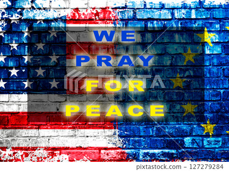 A flag with the words We pray for peace written on it 127279284