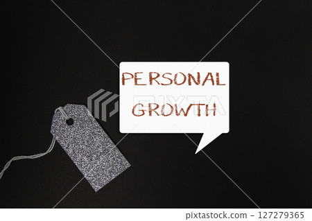 Tag with the word personal growth written on it 127279365