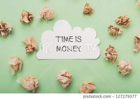 White piece of paper with the words time is money written on it White piece of paper with the words time is money written on it 127279377