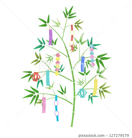 水彩七夕裝飾品和竹子裝飾向量插圖 127279579