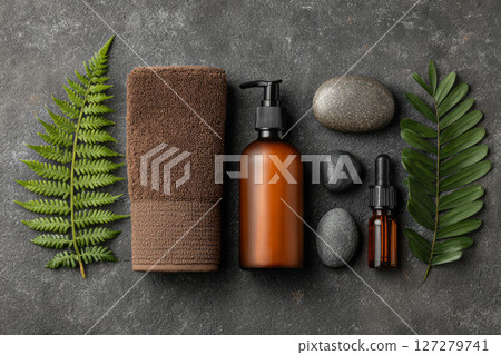 Sustainable bathroom essentials in organic masculine style 127279741