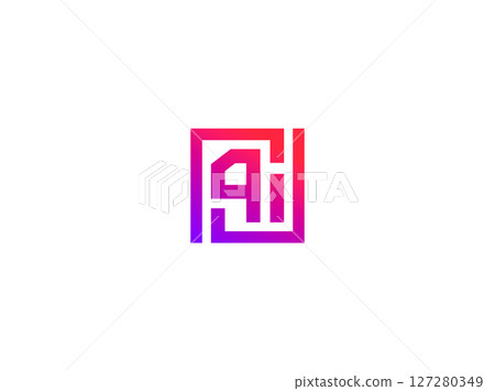AI logo, translator engine app, learning system. Minimal chip icon, digital circuit emblem. Smart assistant symbol, chatbot communication, secure tech branding. Vector illustration 127280349
