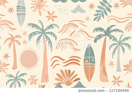 熱帶水果和棕櫚樹的熱帶夏季模式 熱帶水果和棕櫚樹的熱帶夏季模式 127280490