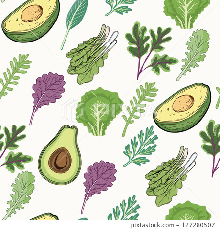 Seamless pattern Arugula, Avocado, Parsley, sage 127280507