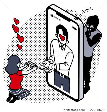 愛情騙局——女子用智慧型手機向男子遞錢，騙子大笑 127280676