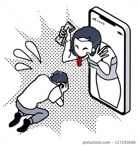 愛情騙局——一名男子意識到自己被騙了，騙子拿著偷來的錢大笑 127280686