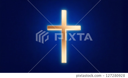 Abstract Golden Cross, Minimalist Divine Symbol, Spiritual Journey, Hope, and Resurrection. Ideal for religious organizations, spiritual content, or modern faith concepts 127280928