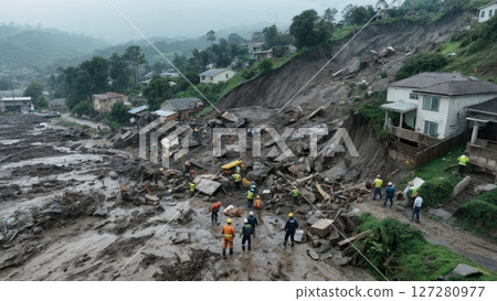Mudslide Engulfing Hillside Neighborhood After Heavy Rainfall Mudslide Engulfing Hillside Neighborhood After Heavy Rainfall 127280977