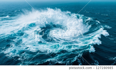 Cyclone Forming Over Open Ocean with Swirling Clouds 127280985