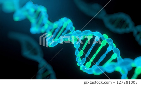 Dynamic DNA Helix, Glowing Genetic Code, Biotechnology, and Life Sciences. Excellent for genomics, genetic engineering, and scientific breakthroughs. 127281005