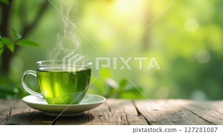 Cold green tea and early summer scenery to feel coolness 127281087