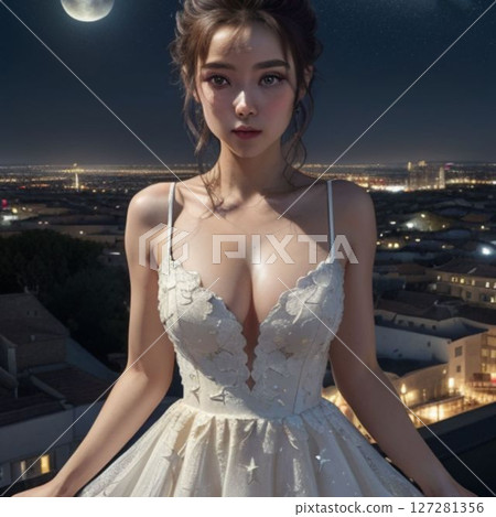 美麗的女人，穿著白色的衣服 127281356