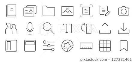 Note taking app icon set. It included note, jot, minute, file and more icons. Editable Vector Stroke. Note taking app icon set. It included note, jot, minute, file and more icons. Editable Vector Stroke. 127281401
