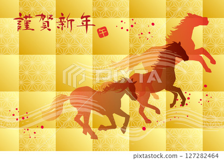 金色日式背景插圖新年賀卡模板 127282464