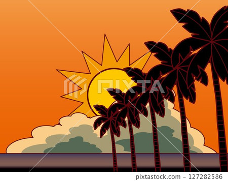 Palm trees, sea, clouds, evening B5L 127282586