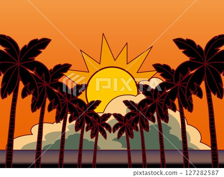 Palm trees, sea, clouds, evening B6L 127282587