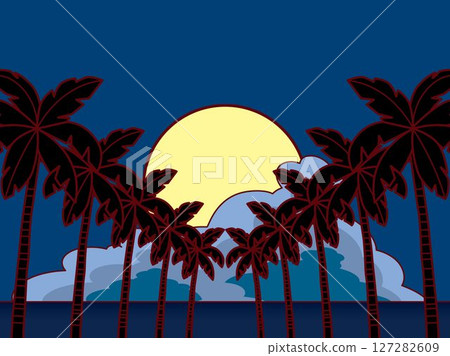 Palm trees, sea, clouds, night B6L 127282609