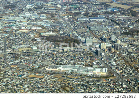 Aerial view of the area around Moriya Station on the Tsukuba Express 127282688