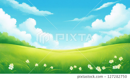 綠色草原和藍天和白色雲彩 127282750