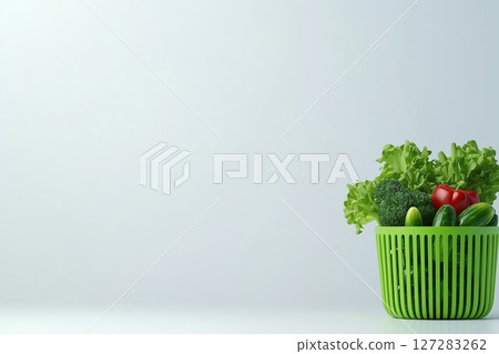 Fresh Organic Healthy Food Shopping Basket Filled with Vegetables and Greens for a Nutritious Diet 127283262