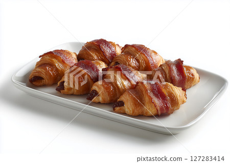 Mini Cinnamon Swirl Buns on White Plate 127283414