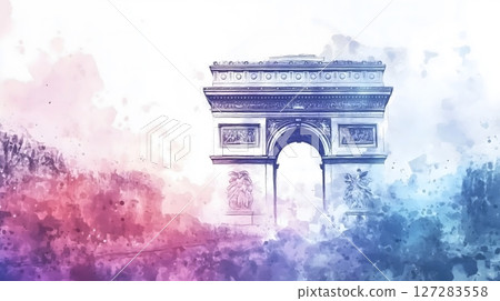 Artistic Watercolor Arc de Triomphe Paris Landmark Architectural Illustration 127283558