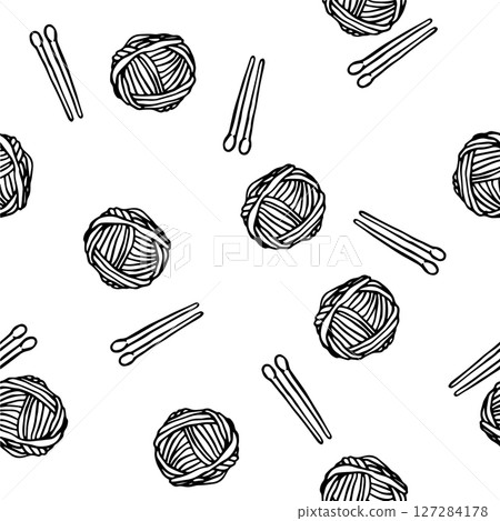 seamless pattern with balls of yarn and knitting needles. vector print in doodle style 127284178