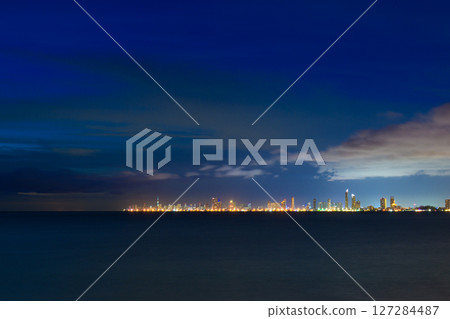 industrial port at sunset 127284487