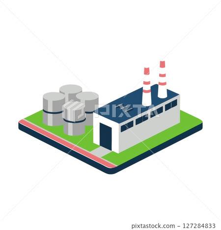 Modern Industrial Building with Storage Tanks and Chimneys in an Isometric View 127284833