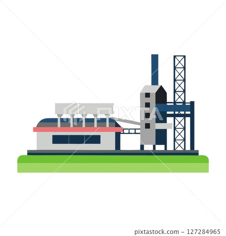 Industrial Factory Illustration with Modern Machinery and Green Landscape Backdrop 127284965