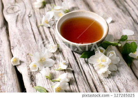 Herbal Tea Cup White Jasmine Flowers 127285025