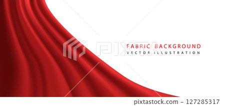 Realistic red fabric curtain wave on white blank space background vector 127285317
