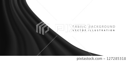 Realistic black fabric curtain wave on white blank space background vector 127285318