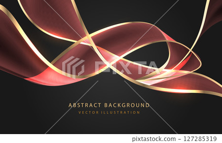 Abstract pink gold ribbon curve wave luxury overlap on black design modern background vector 127285319